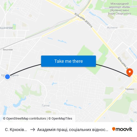 С. Крюківщина to Академія праці, соціальних відносин і туризму map