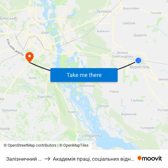 Залізничний Вокзал to Академія праці, соціальних відносин і туризму map