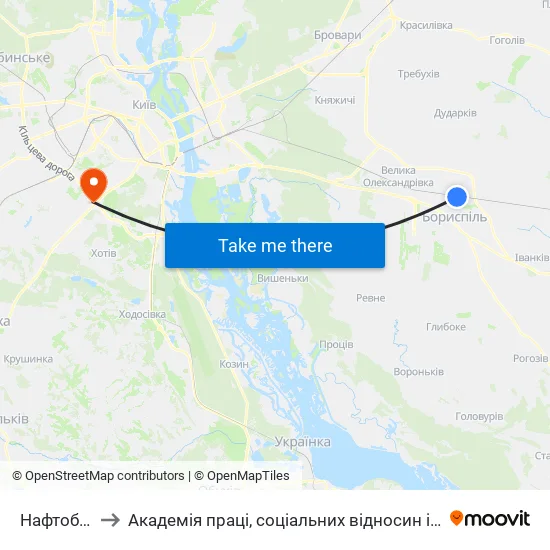 Нафтобаза to Академія праці, соціальних відносин і туризму map