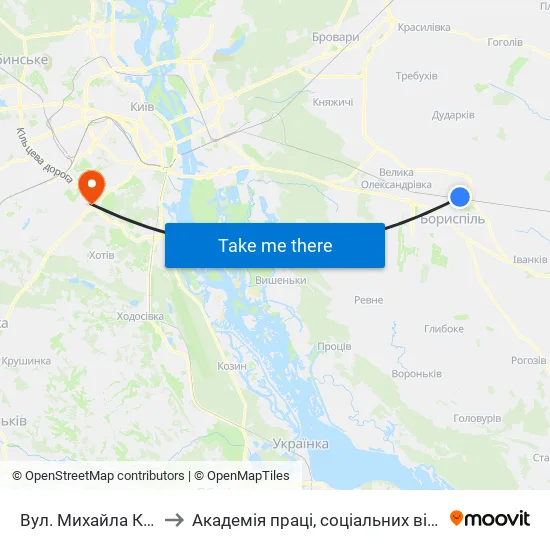 Вул. Михайла Калмикова to Академія праці, соціальних відносин і туризму map