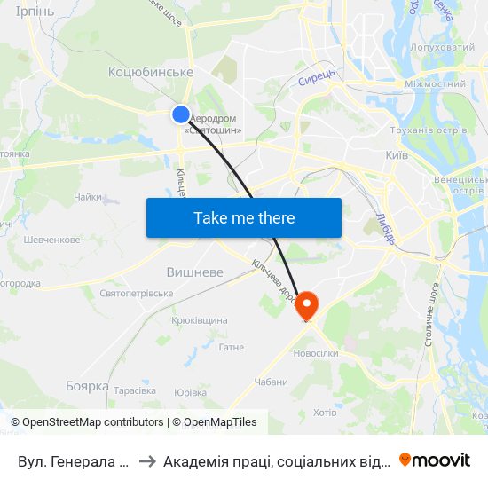 Вул. Генерала Наумова to Академія праці, соціальних відносин і туризму map