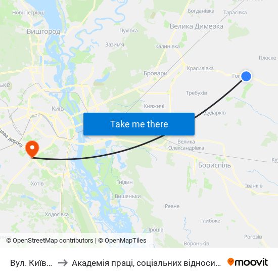 Вул. Київська to Академія праці, соціальних відносин і туризму map