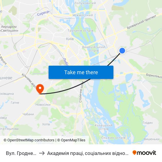 Вул. Гродненська to Академія праці, соціальних відносин і туризму map