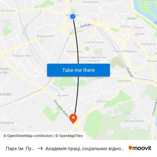 Парк Ім. Пушкіна to Академія праці, соціальних відносин і туризму map