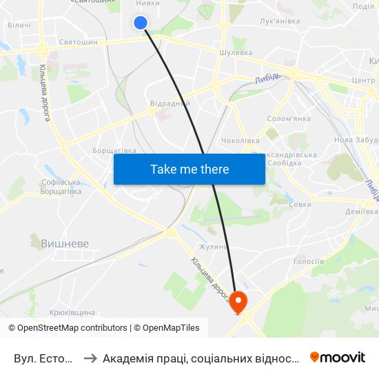 Вул. Естонська to Академія праці, соціальних відносин і туризму map