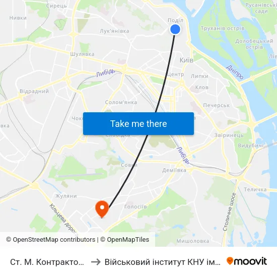 Ст. М. Контрактова Площа to Військовий інститут КНУ ім. Т. Шевченка map