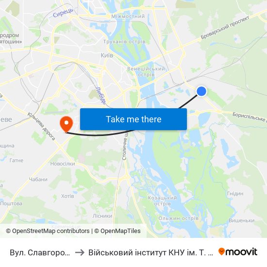 Вул. Славгородська to Військовий інститут КНУ ім. Т. Шевченка map