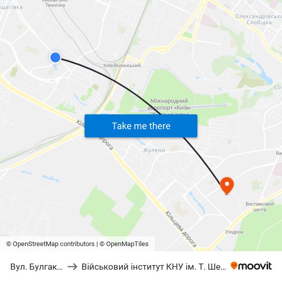 Вул. Булгакова to Військовий інститут КНУ ім. Т. Шевченка map