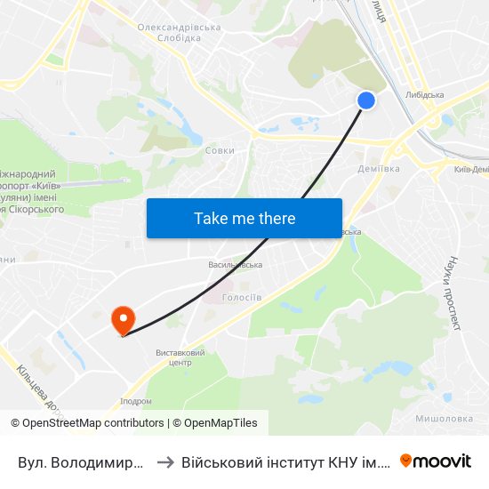 Вул. Володимира Брожка to Військовий інститут КНУ ім. Т. Шевченка map