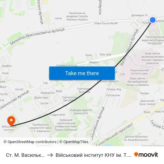 Ст. М. Васильківська to Військовий інститут КНУ ім. Т. Шевченка map