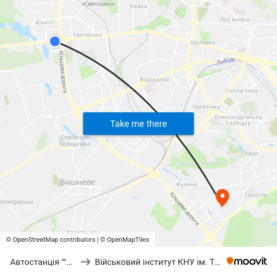 Автостанція ""Дачна"" to Військовий інститут КНУ ім. Т. Шевченка map