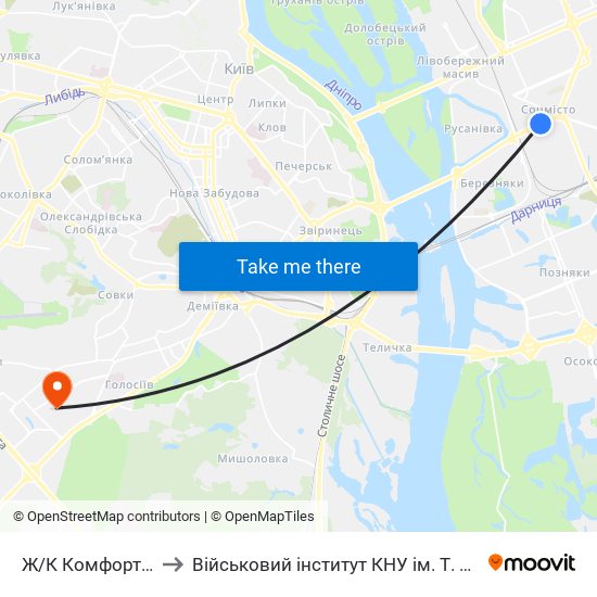 Ж/К Комфорт-Таун to Військовий інститут КНУ ім. Т. Шевченка map