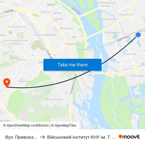 Вул. Привокзальна to Військовий інститут КНУ ім. Т. Шевченка map