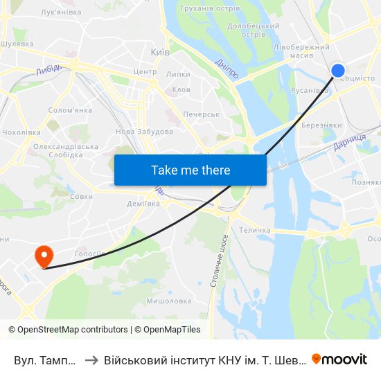 Вул. Тампере to Військовий інститут КНУ ім. Т. Шевченка map