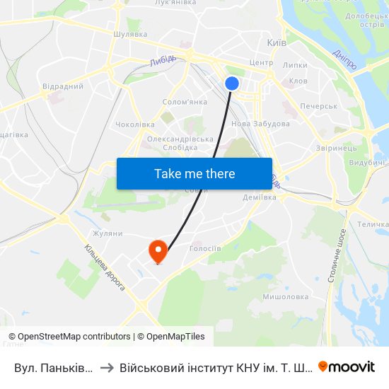 Вул. Паньківська to Військовий інститут КНУ ім. Т. Шевченка map