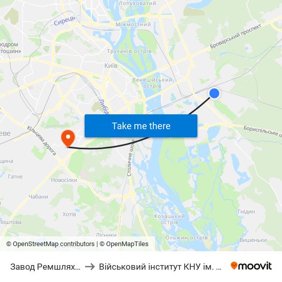 Завод Ремшляхтехніка to Військовий інститут КНУ ім. Т. Шевченка map