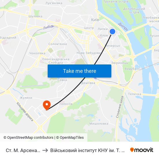 Ст. М. Арсенальна to Військовий інститут КНУ ім. Т. Шевченка map