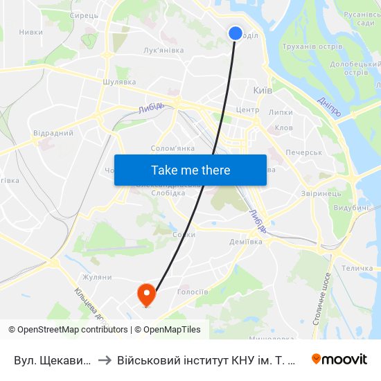 Вул. Щекавицька to Військовий інститут КНУ ім. Т. Шевченка map