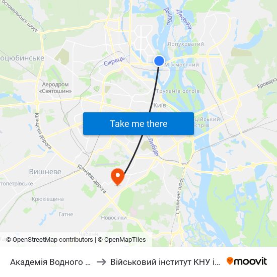 Академія Водного Транспорту to Військовий інститут КНУ ім. Т. Шевченка map