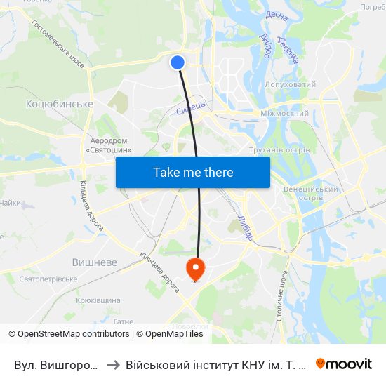 Вул. Вишгородська to Військовий інститут КНУ ім. Т. Шевченка map