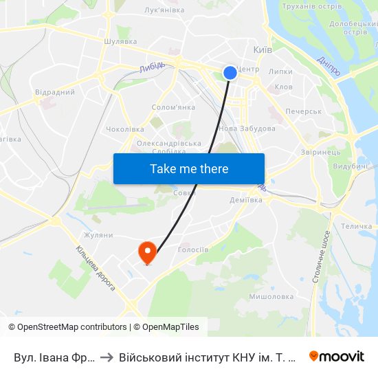 Вул. Івана Франка to Військовий інститут КНУ ім. Т. Шевченка map