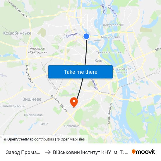 Завод Промзв'Язок to Військовий інститут КНУ ім. Т. Шевченка map