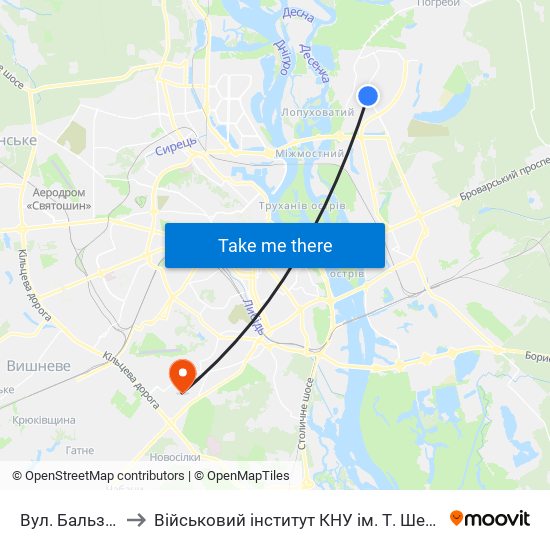 Вул. Бальзака to Військовий інститут КНУ ім. Т. Шевченка map