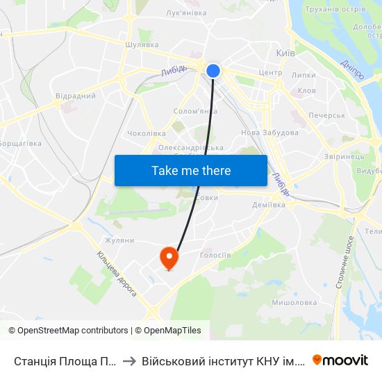 Станція Площа Перемоги to Військовий інститут КНУ ім. Т. Шевченка map