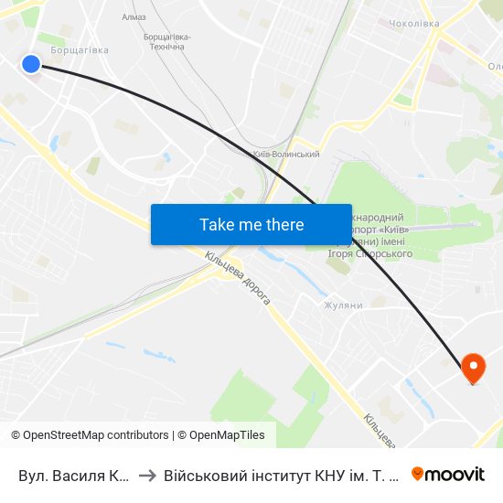 Вул. Василя Кучера to Військовий інститут КНУ ім. Т. Шевченка map