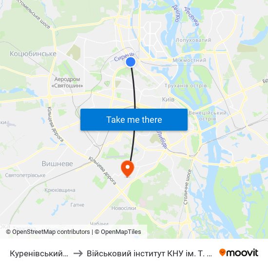 Куренівський Парк to Військовий інститут КНУ ім. Т. Шевченка map