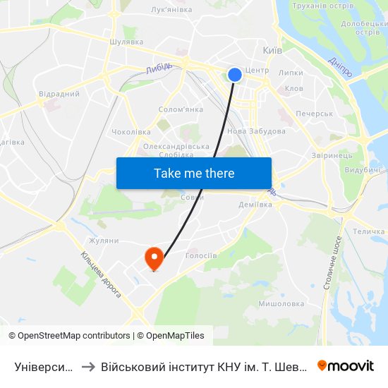 Університет to Військовий інститут КНУ ім. Т. Шевченка map