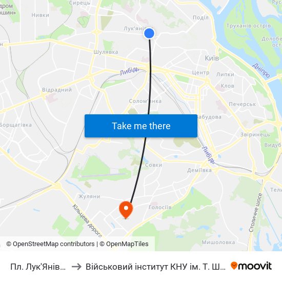 Пл. Лук'Янівська to Військовий інститут КНУ ім. Т. Шевченка map