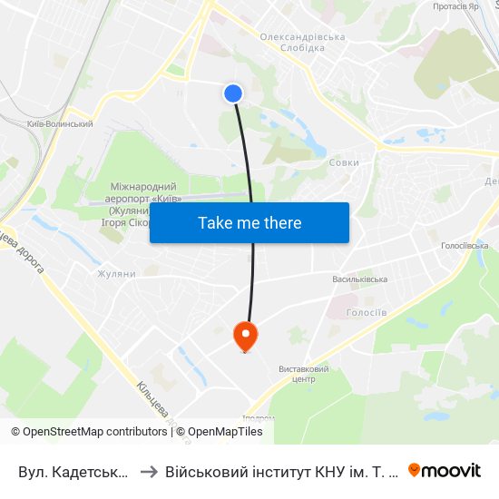 Вул. Кадетський Гай to Військовий інститут КНУ ім. Т. Шевченка map