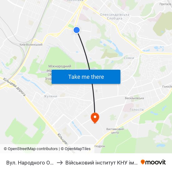 Вул. Народного Ополчення to Військовий інститут КНУ ім. Т. Шевченка map