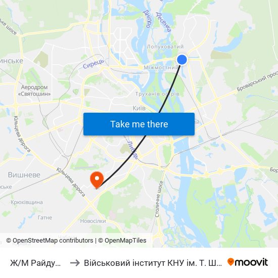 Ж/М Райдужний to Військовий інститут КНУ ім. Т. Шевченка map