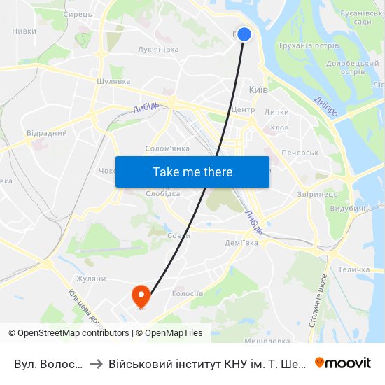 Вул. Волоська to Військовий інститут КНУ ім. Т. Шевченка map