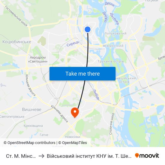 Ст. М. Мінська to Військовий інститут КНУ ім. Т. Шевченка map