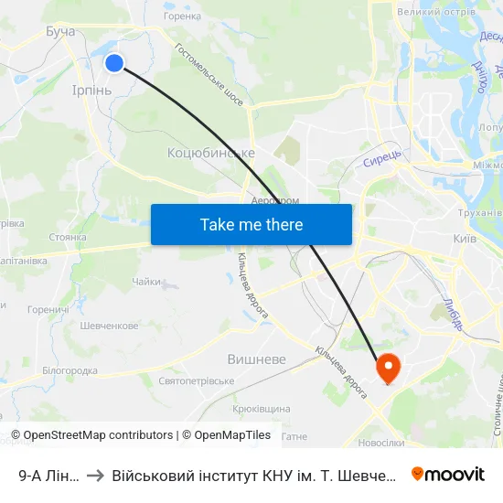 9-А Лінія to Військовий інститут КНУ ім. Т. Шевченка map