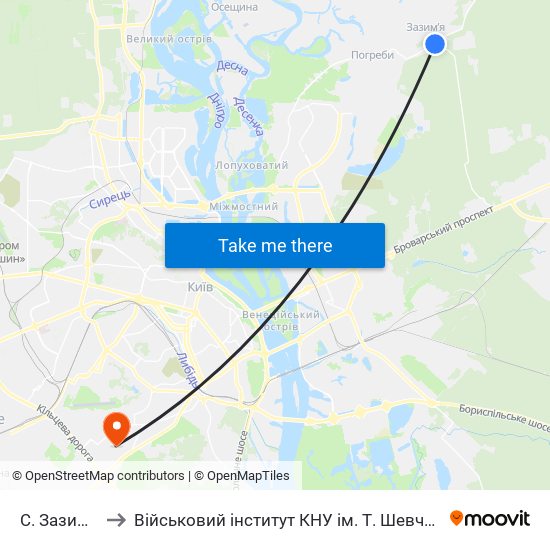 С. Зазим'Я to Військовий інститут КНУ ім. Т. Шевченка map