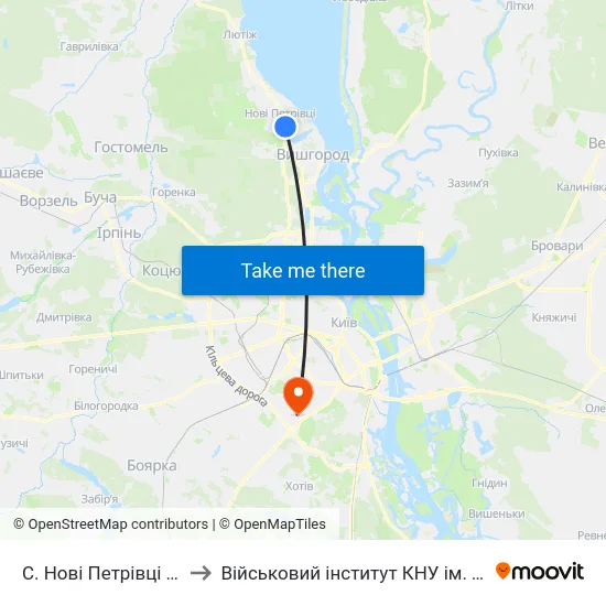 С. Нові Петрівці (Школа) to Військовий інститут КНУ ім. Т. Шевченка map