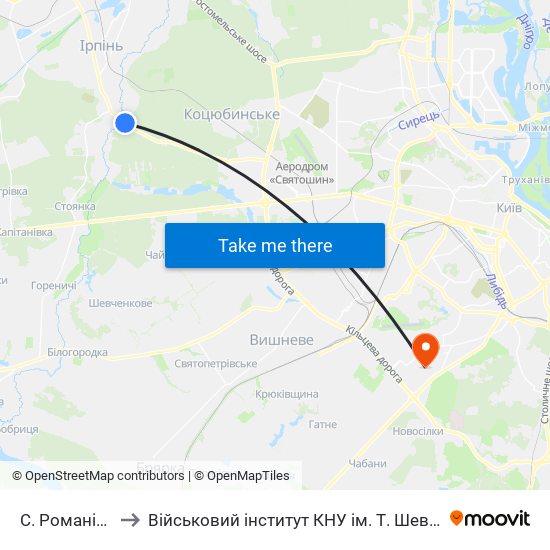 С. Романівка to Військовий інститут КНУ ім. Т. Шевченка map