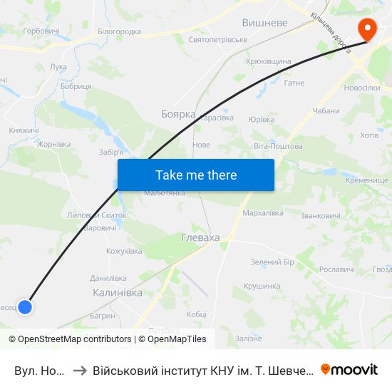 Вул. Нова to Військовий інститут КНУ ім. Т. Шевченка map