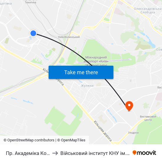 Пр. Академіка Корольова to Військовий інститут КНУ ім. Т. Шевченка map