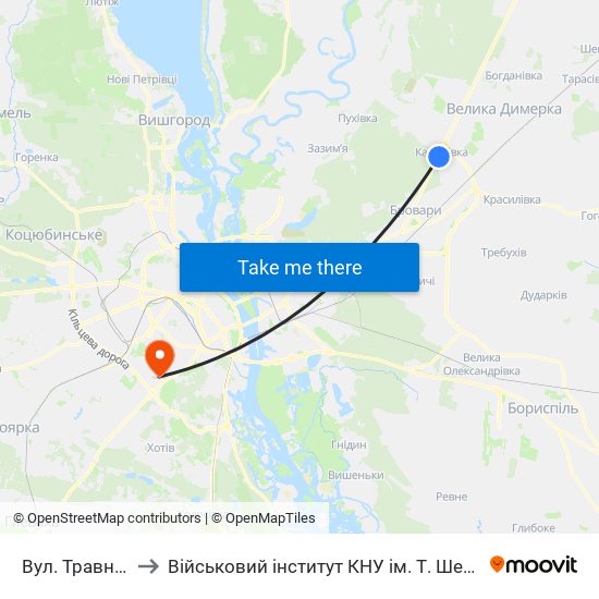 Вул. Травнева to Військовий інститут КНУ ім. Т. Шевченка map