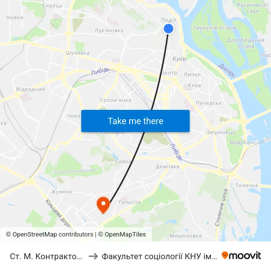 Ст. М. Контрактова Площа to Факультет соціології КНУ ім. Т. Шевченка map