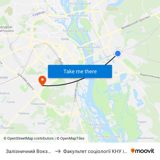 Залізничний Вокзал Дарниця to Факультет соціології КНУ ім. Т. Шевченка map