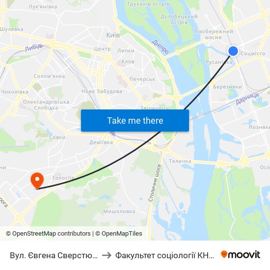 Вул. Євгена Сверстюка (На Вимогу) to Факультет соціології КНУ ім. Т. Шевченка map