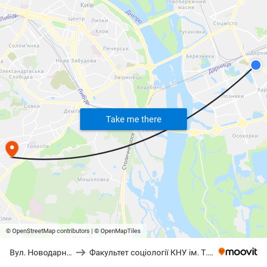 Вул. Новодарницька to Факультет соціології КНУ ім. Т. Шевченка map