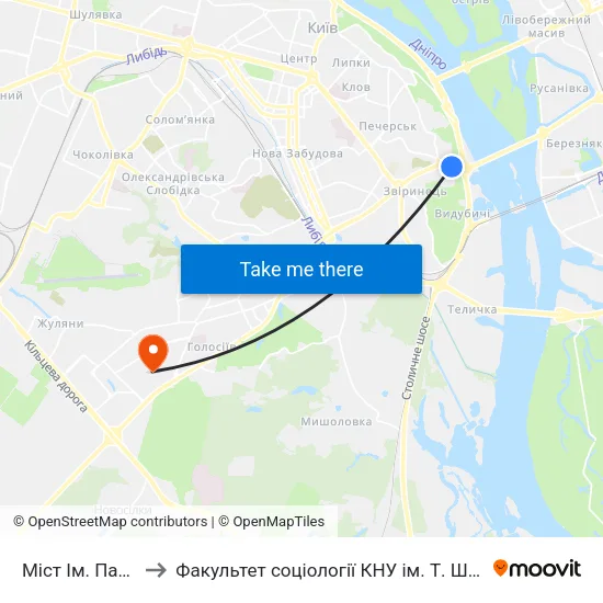Міст Ім. Патона to Факультет соціології КНУ ім. Т. Шевченка map
