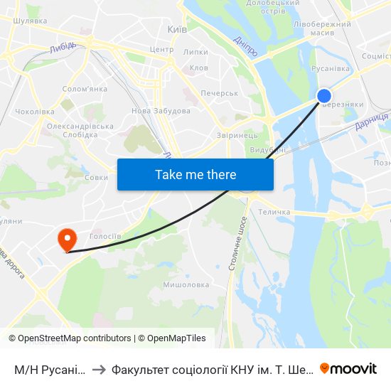М/Н Русанівка to Факультет соціології КНУ ім. Т. Шевченка map